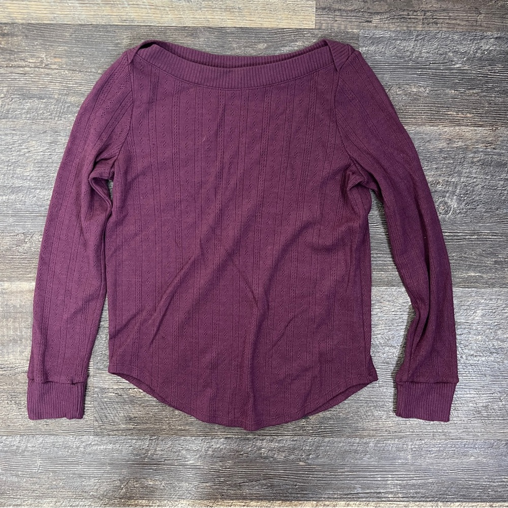 Loft purple boat neck long sleeve knit top size medium M B47 - Picture 1 of 5